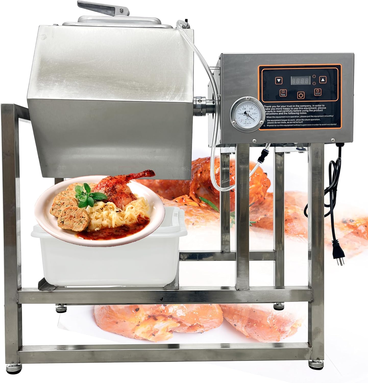 Vacuum Tumbler Marinator Meat Vegetable Marinating Machine 45L Food Vacuum Marinator Fast Marination Process 110V Meat Pickle Machine 360° Rotation with Timer For Chicken Steak Burger Shop