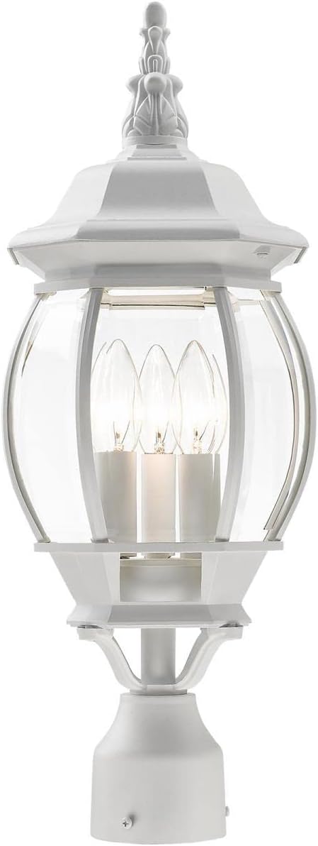 Livex Lighting 7526-13 Outdoor Post Top Light with Clear Beveled Glass Shades, White