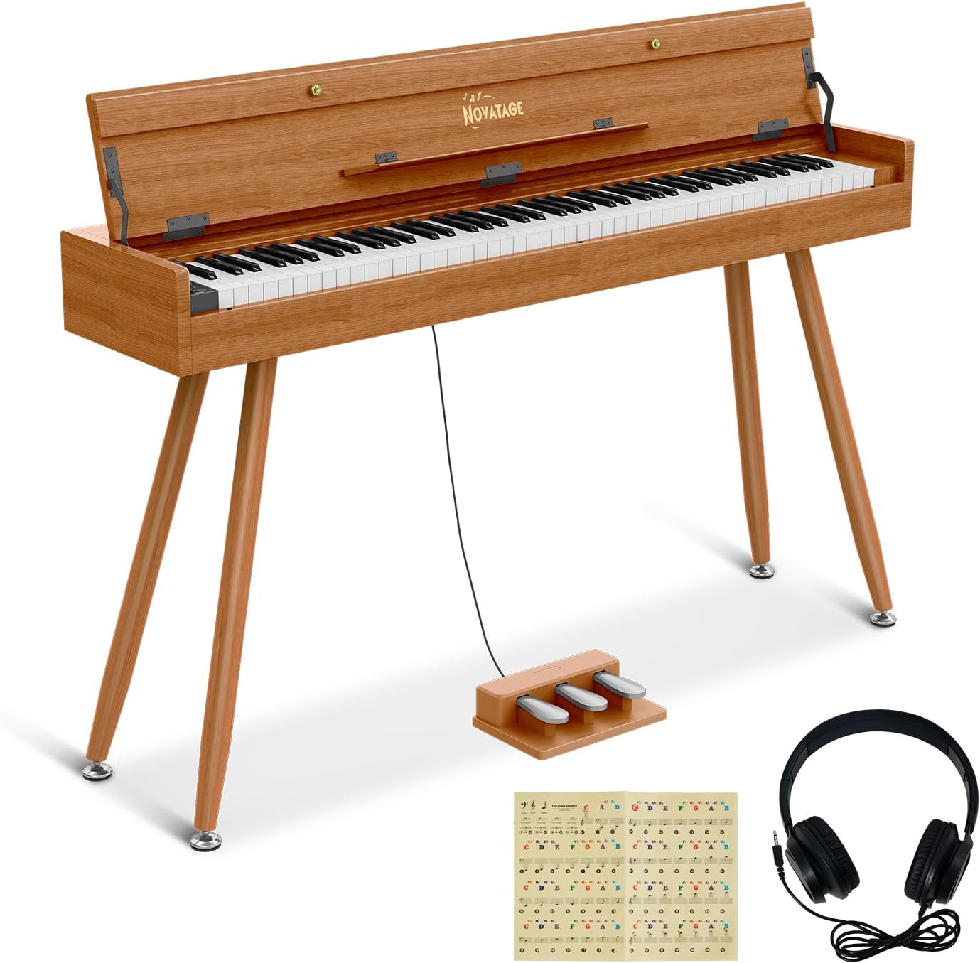 88 Key Digital Piano Keyboard for Beginners, Fully Weighted Wooden Electric Piano with Triple Pedal, Headphone, Supports MIDI Connecting, French Dream Sound Source (Brown)