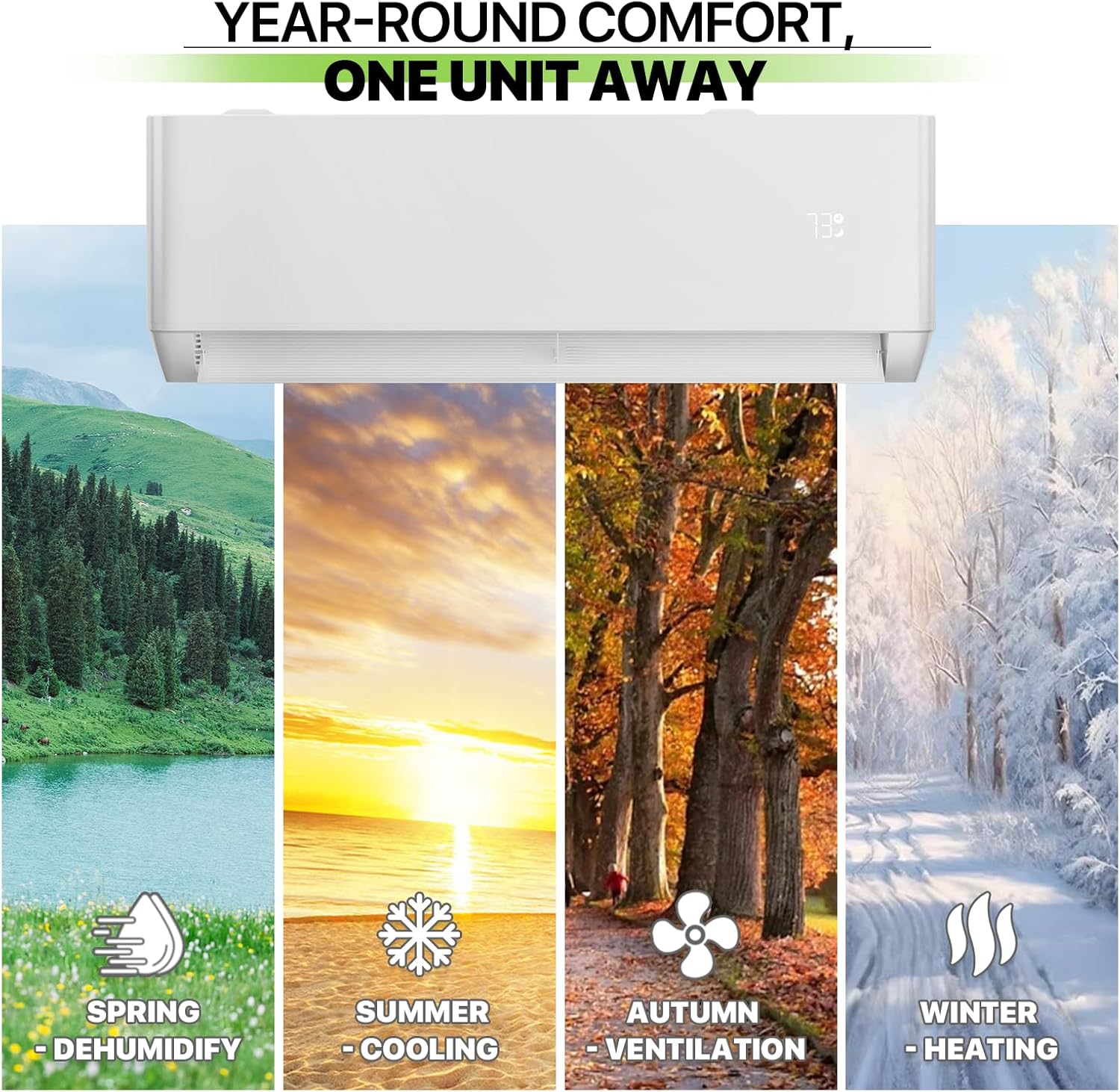 Magshion 12000 BTU Mini Split AC with Heat Pump, 1 Ton Pre-Charged 22 SEER2 Inverter Air Conditioner, 115V, WiFi Enabled & Voice Control, Cools Rooms Up to 550 Sq. Ft