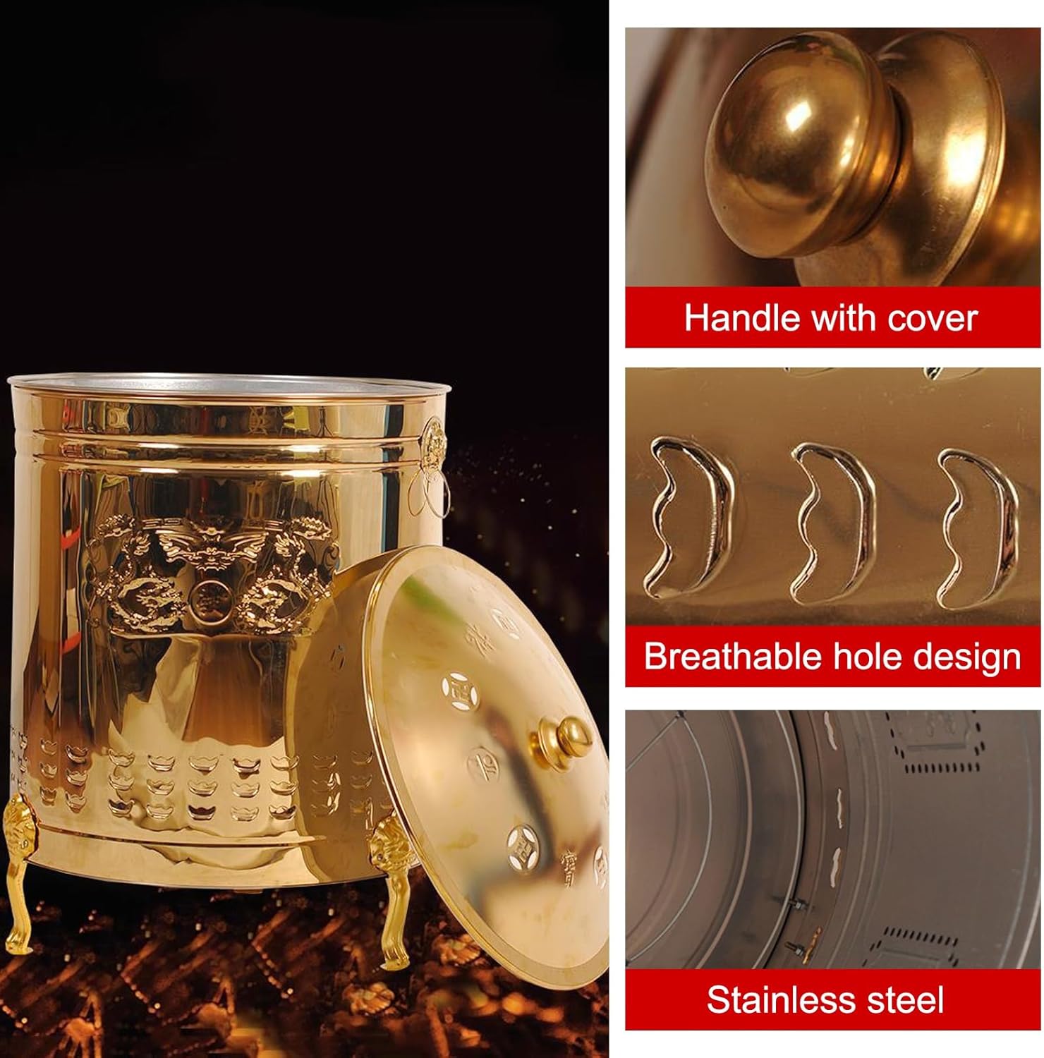 Stainless Steel Burn Barrel, Metal Fire Pit with Lid, Incinerator with Liner, Burn Cage for Yard Waste, for Garden Terrace(50cm/20in)