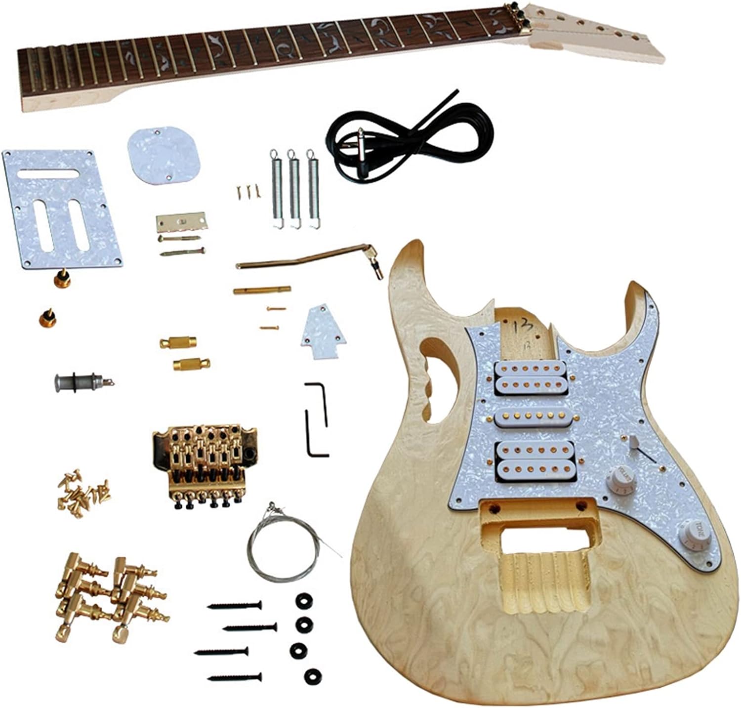 DIY Electric Guitar Kit Basswood Body Rosewood Fingerboard Maple Neck Complete DIY Electric Guitar Building Kit with Mounting Screws
