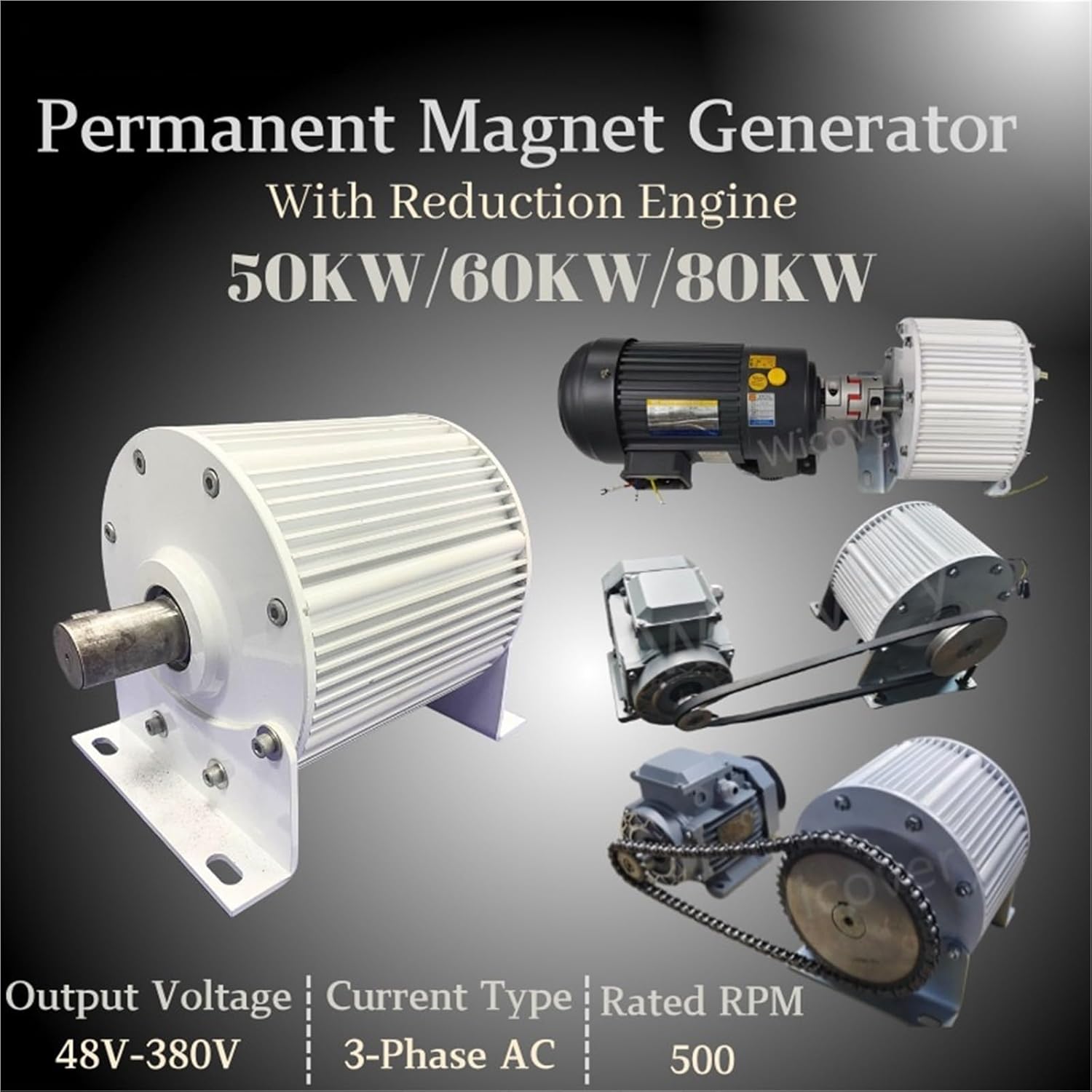 60KW 50KW 80KW Low Speed Permanent Magnet Generator 48V 220V 380V 3 Phase AC Alternator 300 RPM Motor Drive Water Wind Turbine(Motor 3,380V_110V_60KW)