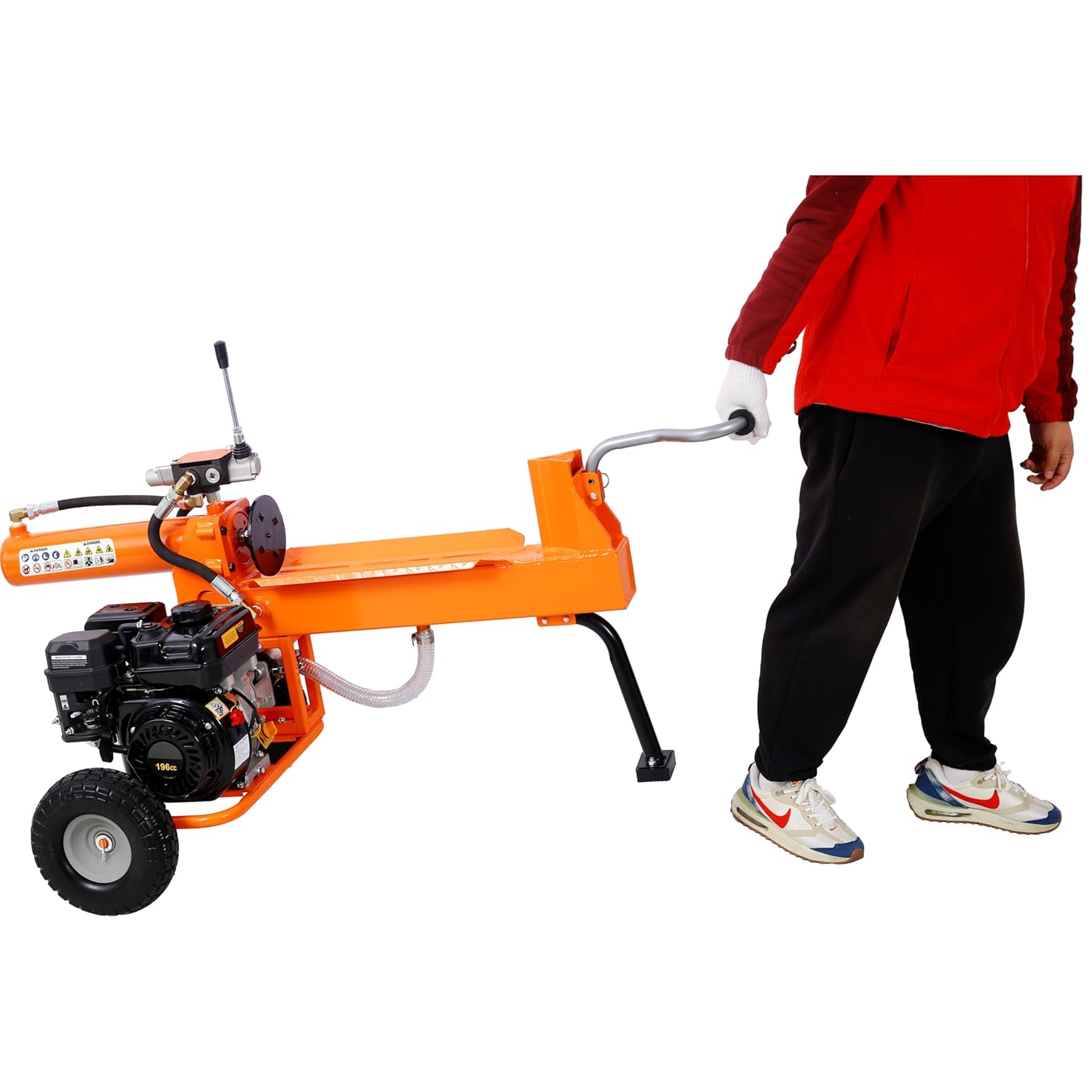 Firewood Conveyor,Log Splitter Portable 20 Ton Auto Return Ram System Gear Pump 7HP Engine Horizontal Full Beam Steel Wedge Firewood Splitting Forestry Harvesting(Black Orange)