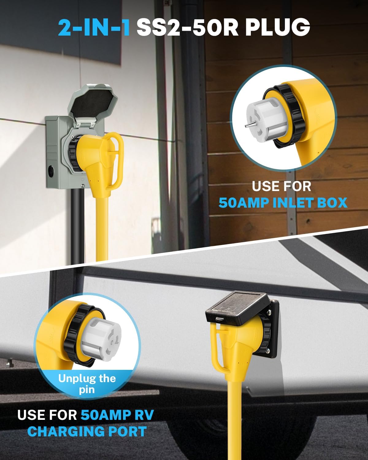 Kohree 50 Amp Generator Extension Cord, 10FT 50 Amp RV Extension Cord with Twist Lock, NEMA 14-50P/SS2-50R Heavy Duty 6/3+8/1 AWG Generator Cable 50A 4 Prong, RV Power Extension Cord Wire for RV House