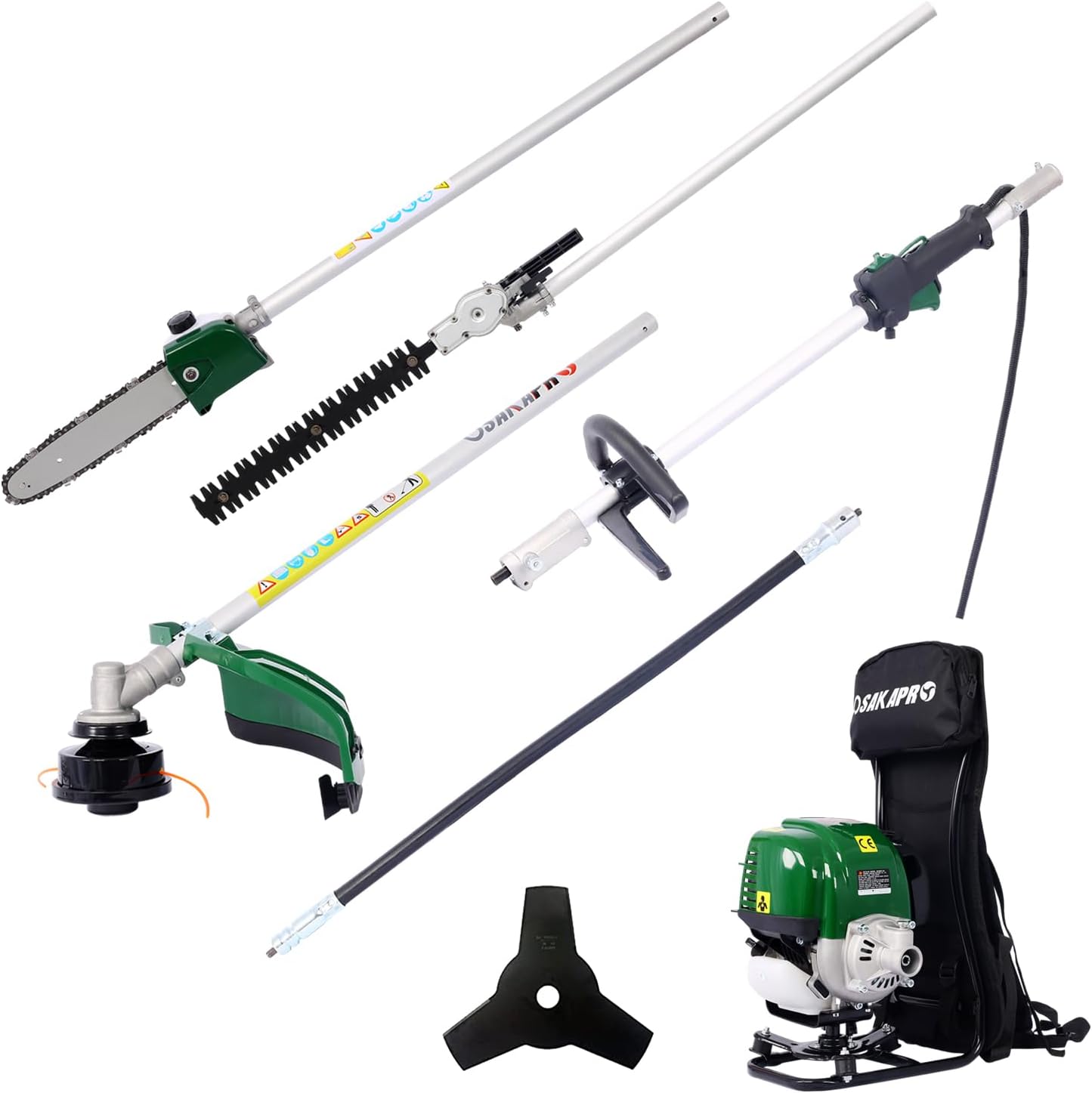 Gas Chainsaw,Gas Pole Saw, Multi-Functional Trimming Tool - Trimmer Grass Brush Cutter Multifunctional Tools Combo for Tree Trimming and Garden Maintenance (Backpack 4 in 1), Dark Green