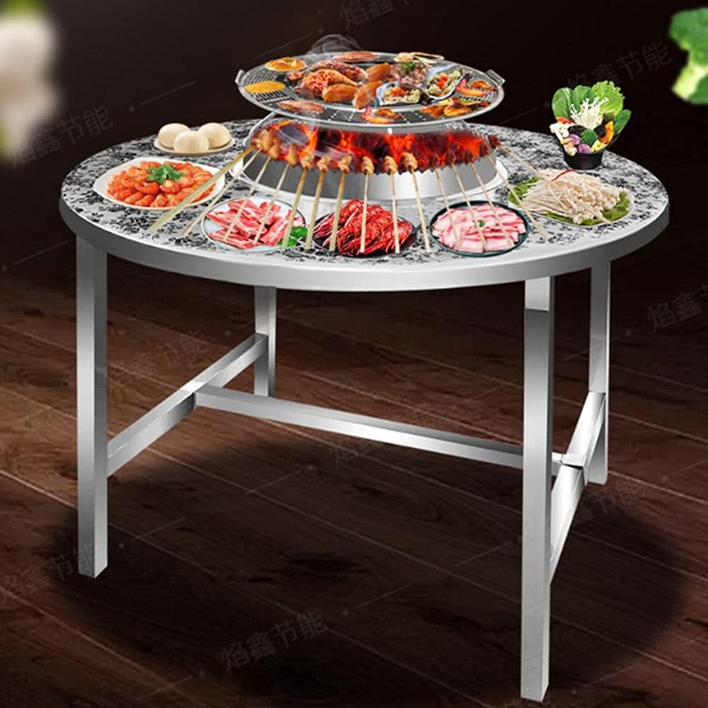 Patterned Surface Stainless Steel Folding Charcoal fire Pit Table Outdoor Indoor one Table Dual-Purpose Multi-Function Brazier Barbecue Table