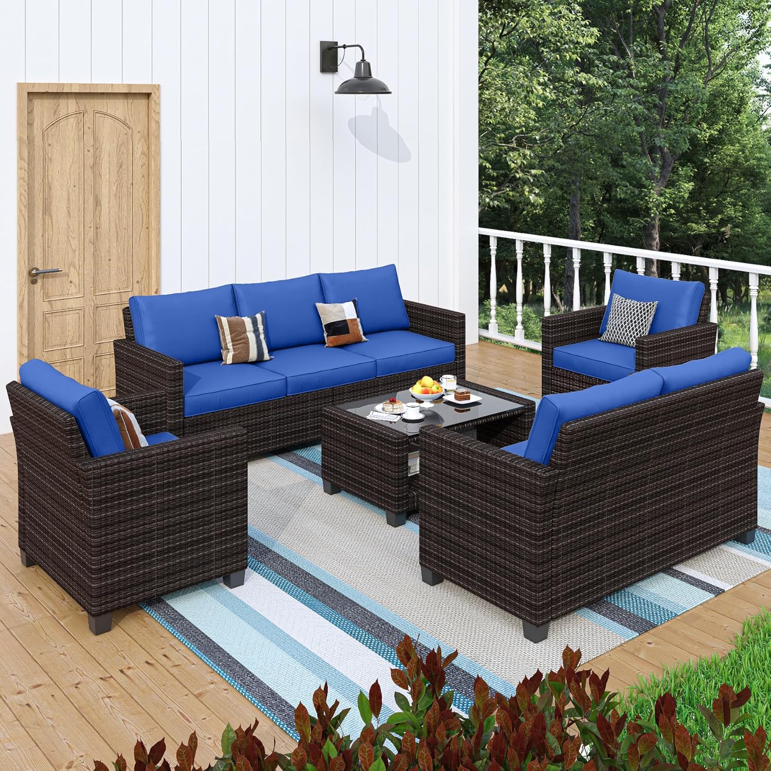 GAOMON 5-Piece Outdoor Patio Furniture Sets, 7 Seat PE Rattan Furniture Sectional Sofa Set with Storage Table, Patio Conversation Sets with Water-Repellent Cushions for Backyard, Deck, Poolside