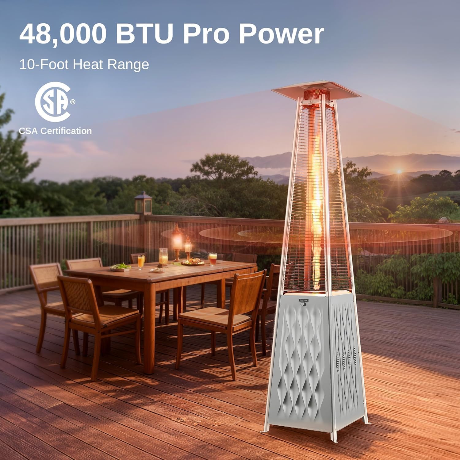 EAST OAK 48,000 BTU Pyramid Patio Heater, Quartz Glass Tube Propane Outdoor Heater with Wheels, Triple Safety Protection, 2025 Upgrade for Home, Backyard & Commercial Spaces, Stainless Steel