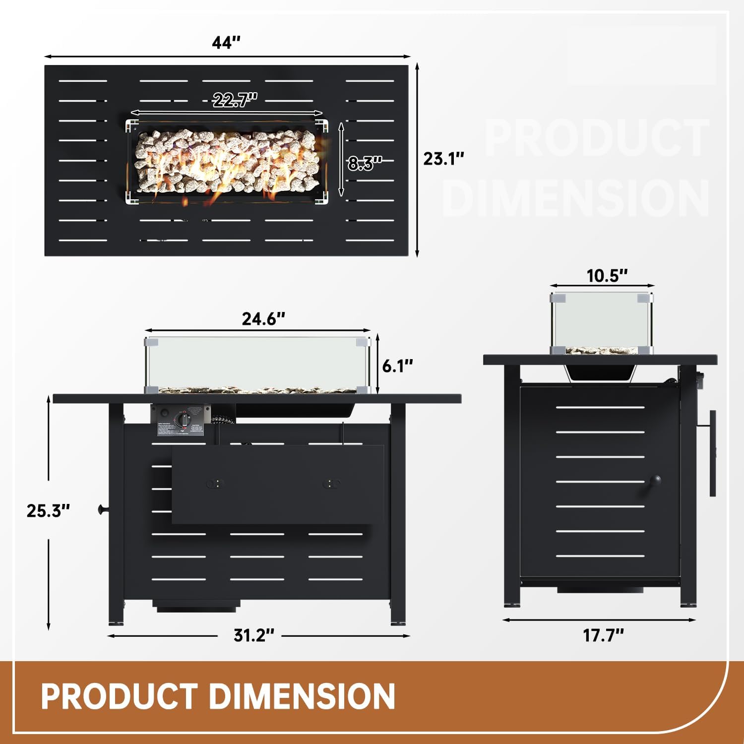 Propane Fire Pit 50,000 BTU Outdoor Gas Fire Table with Waterproof Cover Rectangular Steel Firepit Table with Lid and Lava Rock for Outdoor, Patio, Backyard