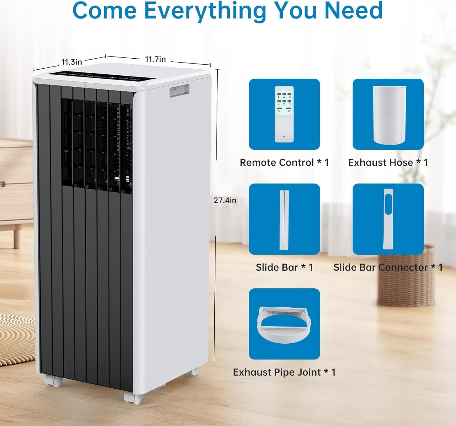 Portable Air Conditioner with Cooling and Dehumidification Capacity, 8000 BTU Portable AC Suitable for 350 Sq.Ft Air Cooler with a Remote Control Function Easy Movement