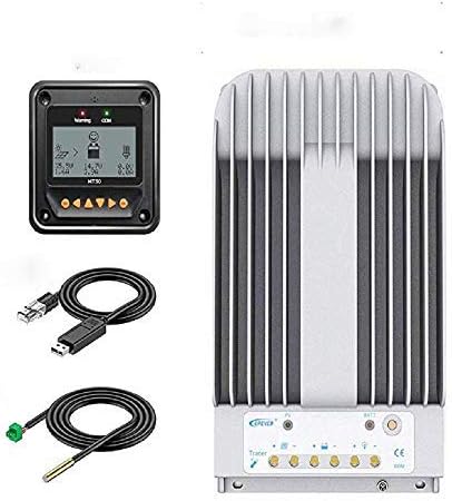 EPEVER 40A MPPT Solar Charge Controller 12/24VDC Automatically Identifying System Voltage with MT52 Remote Meter &Temperature Sensor RTS &Communication Cable RS485