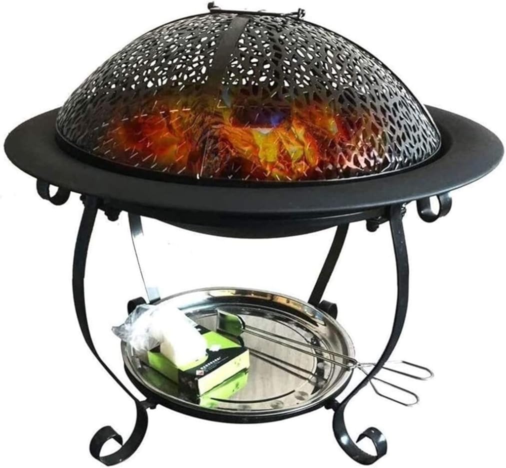 Fire Pits Outdoor Wood Burning Fire Pits 32Cm Diamete Fire Pit - Outdoor Fire Large Bonfire Wood Burning Patio Coal Grill Firepit for Outside Grill Charcoal with Cover BBQ Cooking for Outside Camping