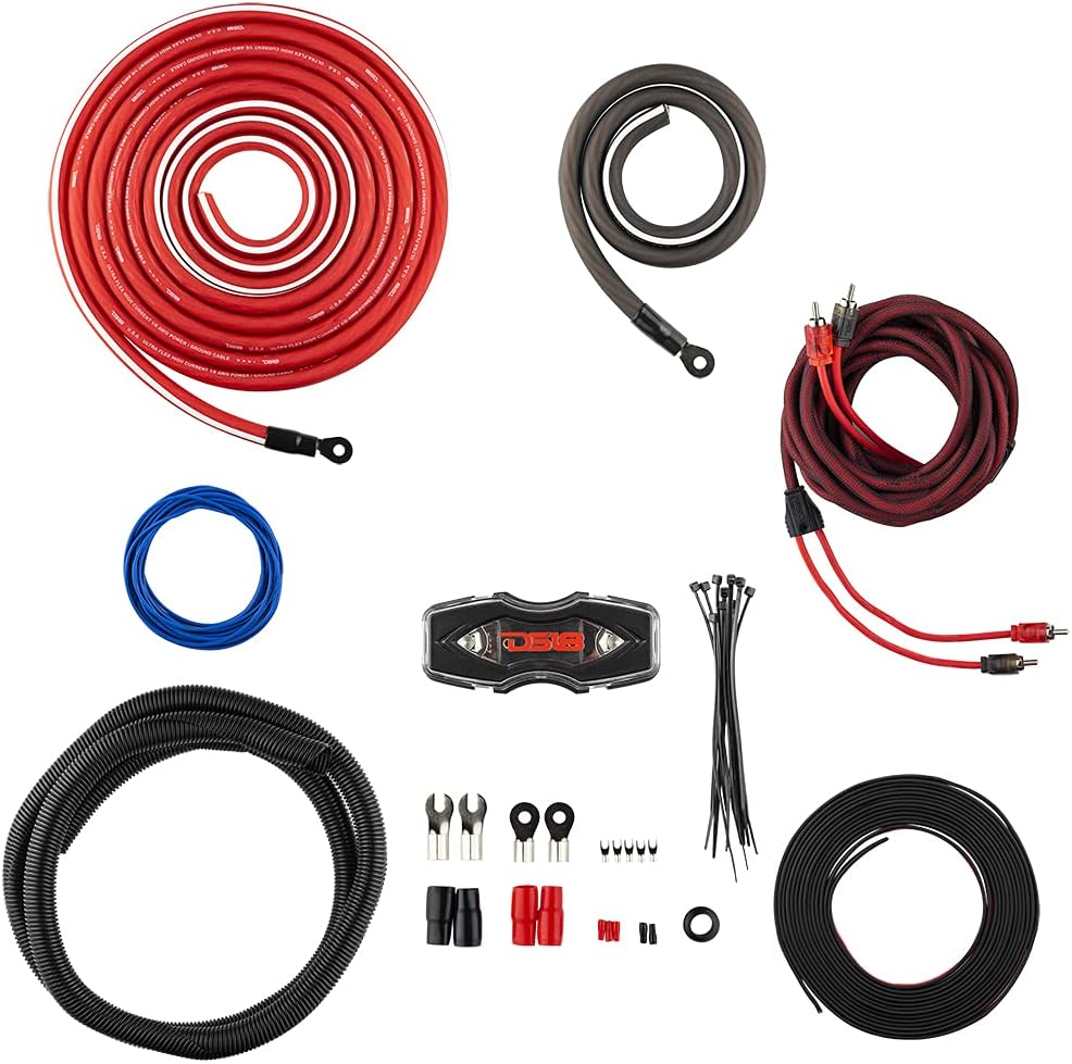 DS18 AMPKIT0 0 Gauge CCA Complete Amp Wiring Kit - Amplifier Install Wiring 1/0 Ga Amp Kit Pro Installation Cables Up to 3500 Watts with ANL Fuse Holder 250A
