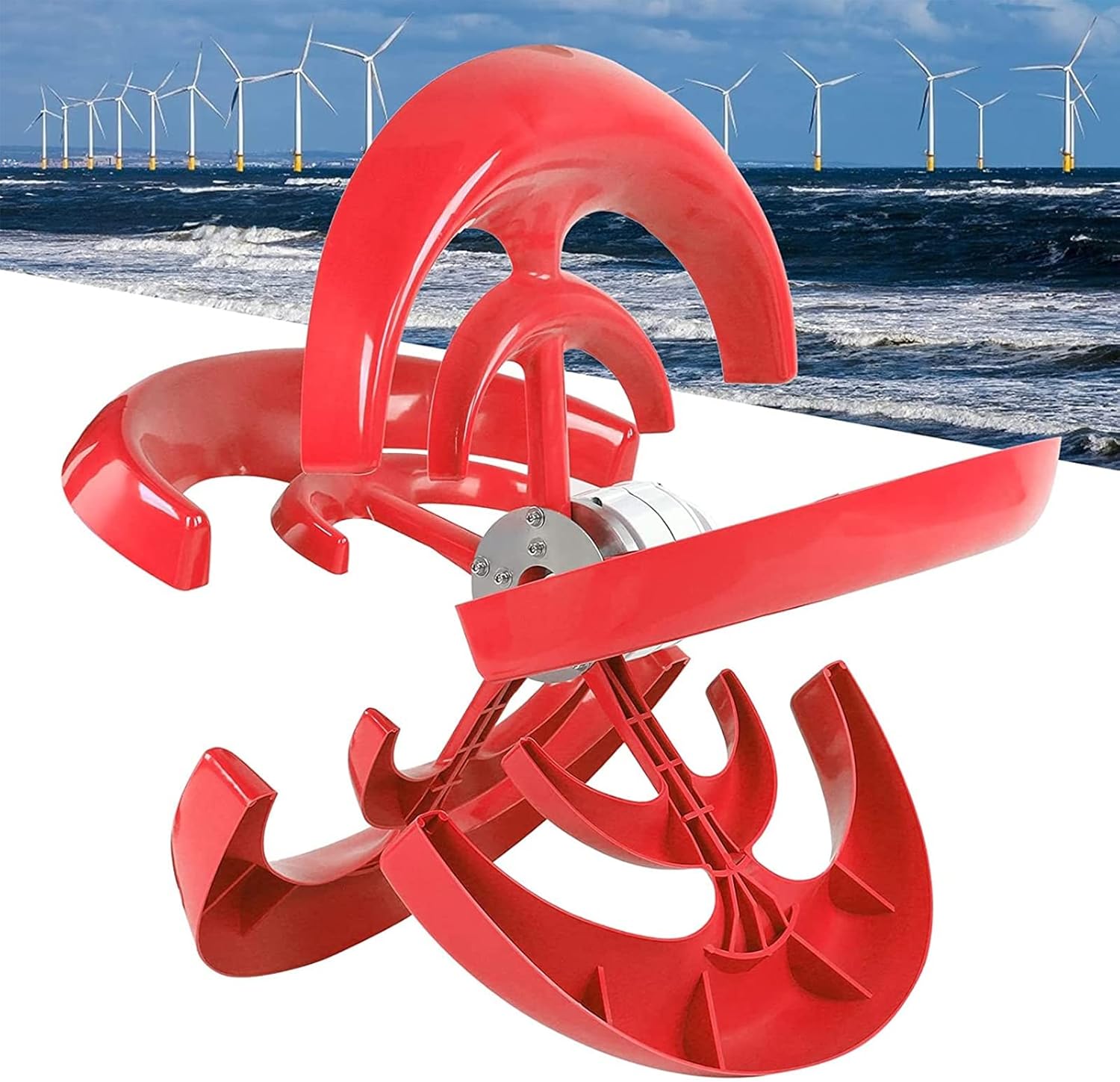 3000W 12V 24V 48V 5 Blades Wind Turbines Generator with MPPT Controller Kit for Home Hybrids Streetlight (Red)