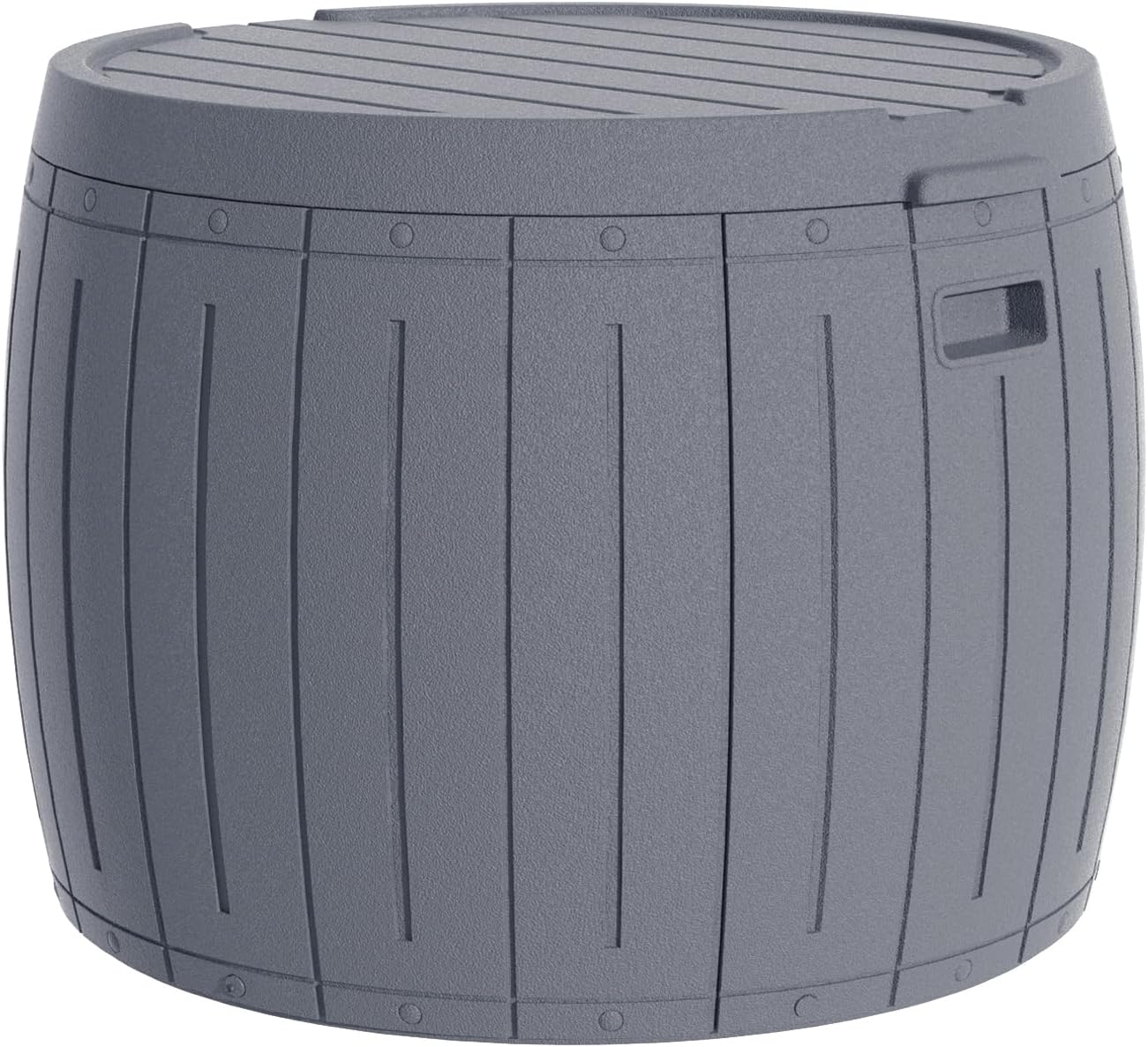 ADDOK 33 Gallon Round Deck Box, Outside Storage Box Waterproof, Outdoor Storage Bench for Cushions, Garden Tools, Grey