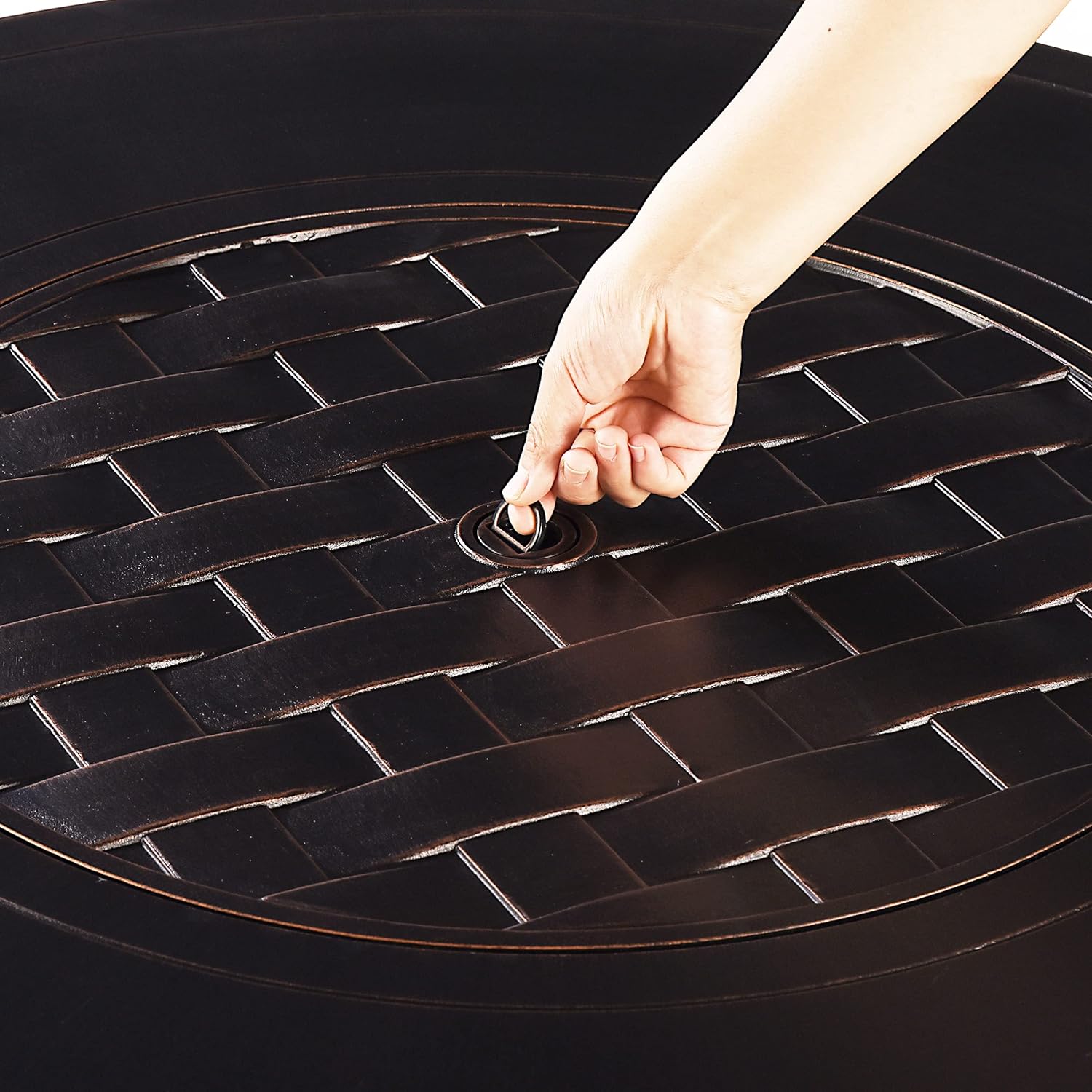 Aluminum 57,0000 BTU 44 in. Round Propane Black Fire Pit Table with Fire Beads, Lid, Propane Tank Cover and Table Fabric Covers in Copper Finish