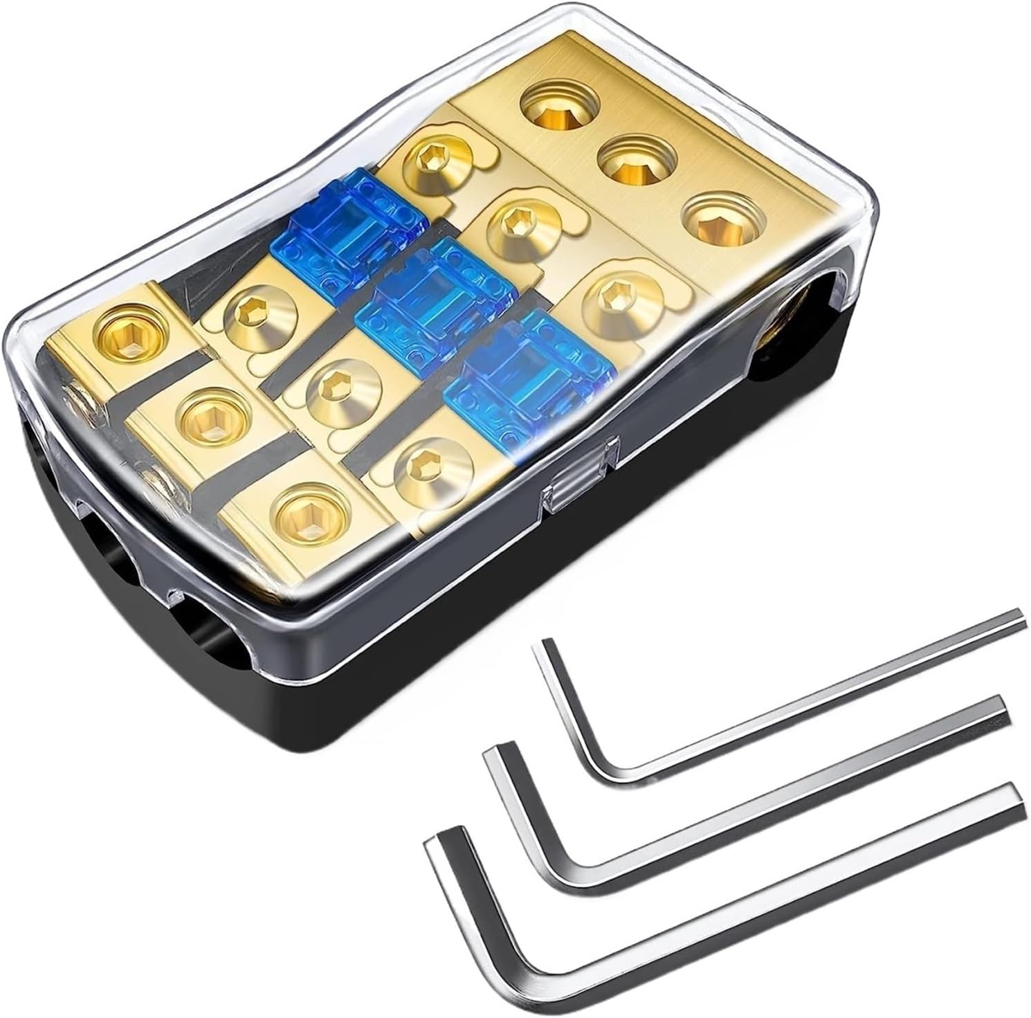 2/3/4 Way ANL Fuse Holder, Copper 0/2/4 Gauge to 4/6/8 60 Amp Distribution Block for Car Stereo Amplifier(3 Way)