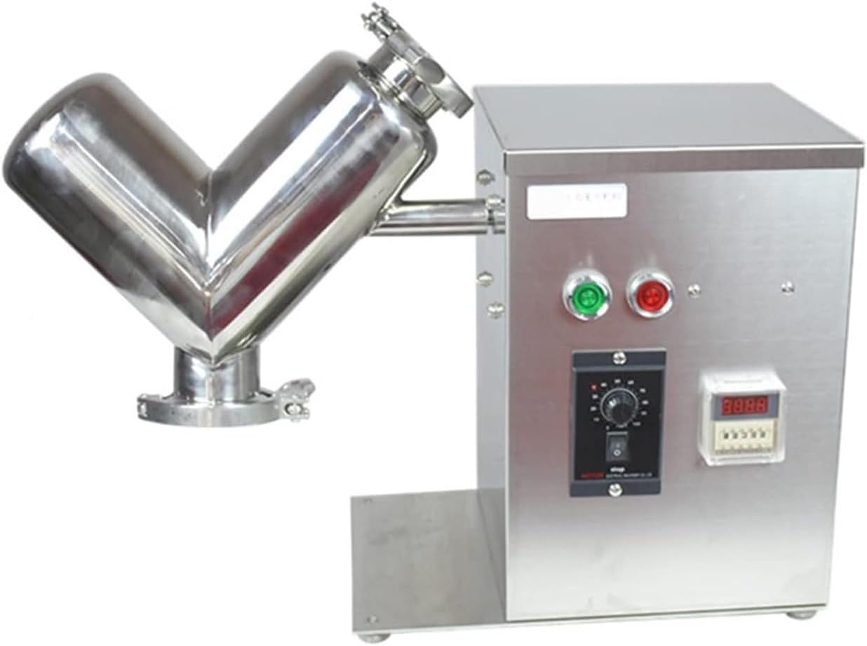 Powder Mixer Blender Feed Mixing Machine, 2L V-Type Dry Powder Mixer Stainless Steel Particle Granule Blender, Adjustable Speed, for Feed, Fertilizer, Fuel, Medicinal Powder