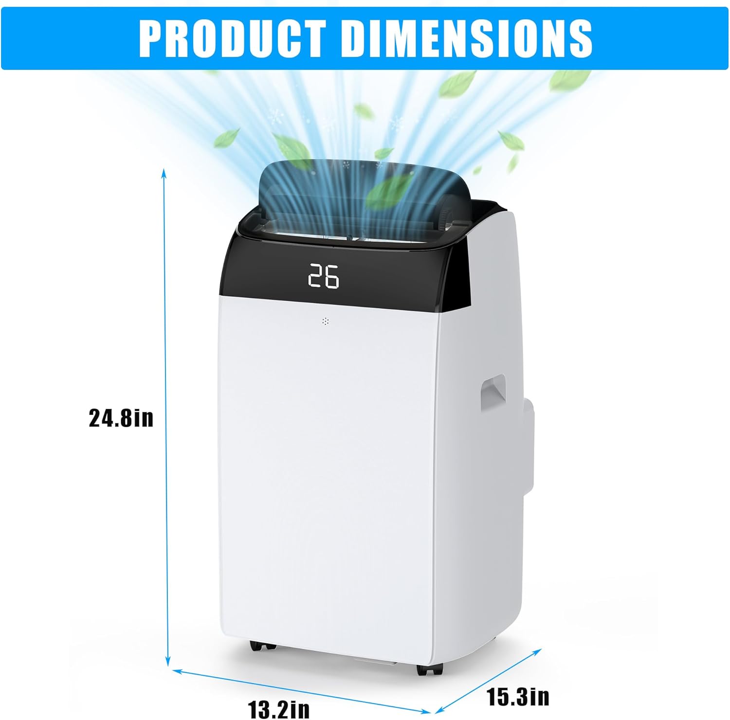 12,000 BTU Portable Air Conditioner - 3-in-1 Mobile AC Unit with Remote Control, Ultra-Quiet 48dB Operation, Covers 550 Sq.Ft, 24/7 Timer, Window Installation Kits for Home/Office/RV Use, Black Top