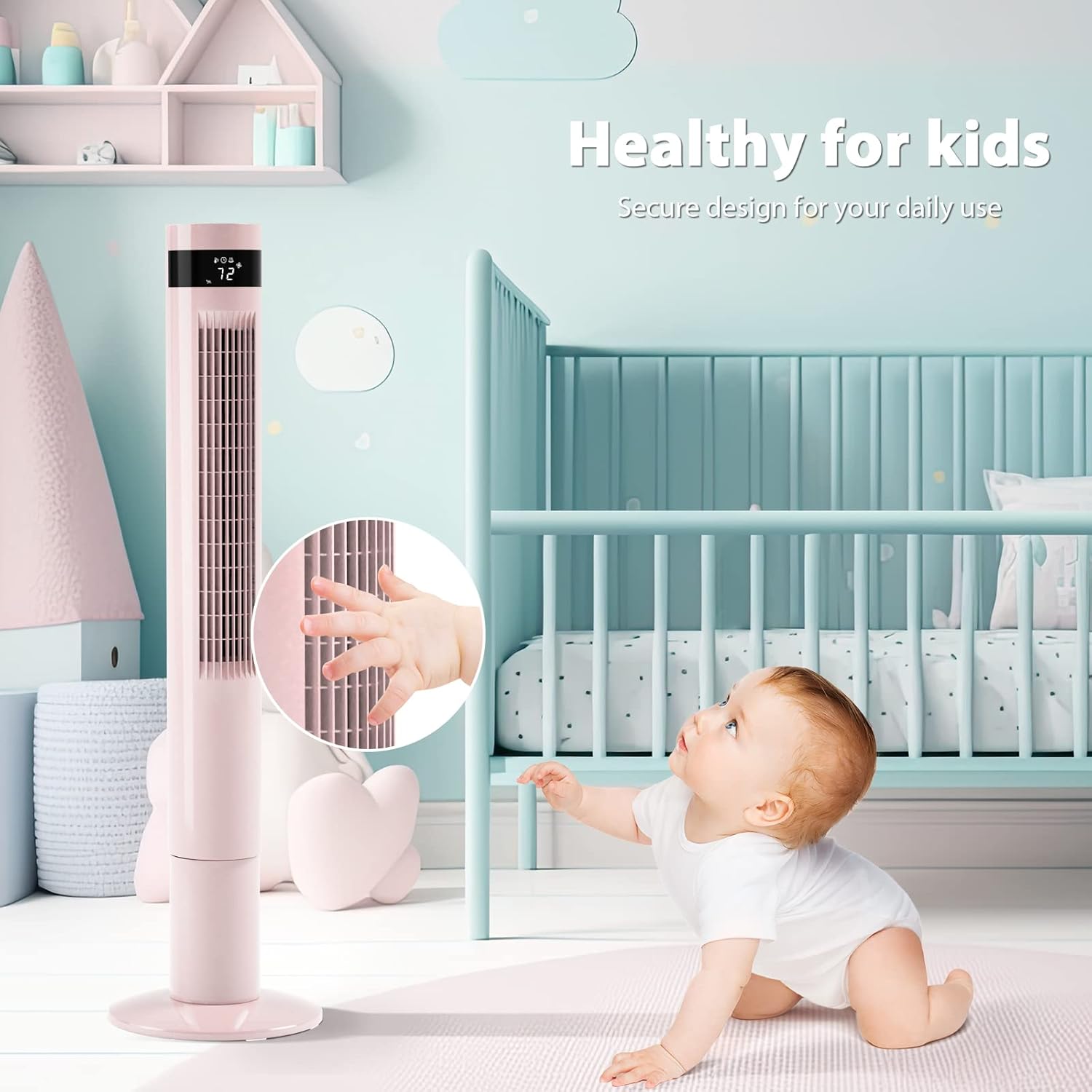 Antarctic Star Tower Fan Portable Floor Fans 85°Oscillating Fan 43'' Quiet Cooling 12H Timer Remote Control Standing Bladeless Electric 3 Speeds Wind 3 Modes Bedroom Office(43 inch, Pink)