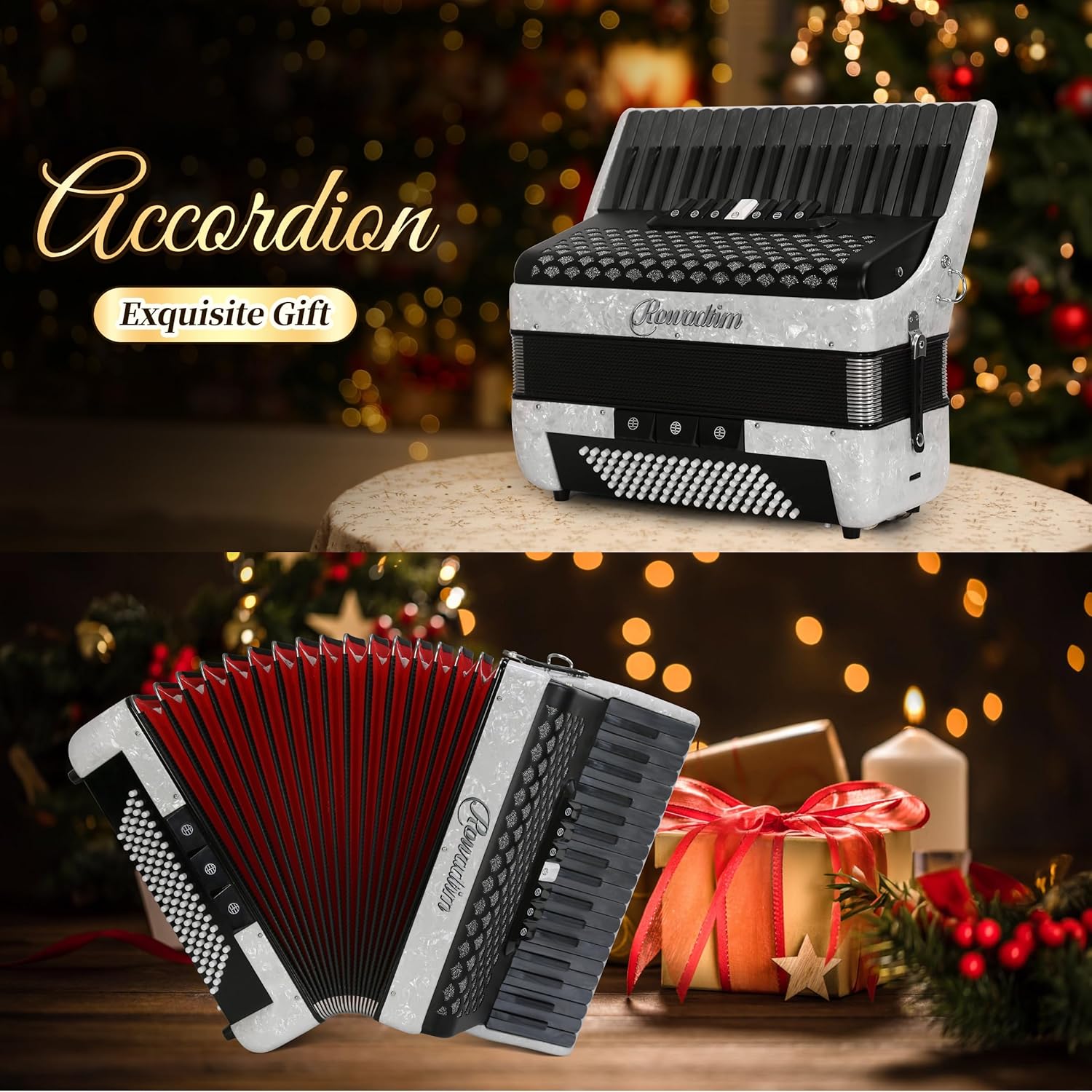 Accordion - 37 Key 96 Bass Professional Model for Beginners to Advanced Players, Includes Adjustable Strap & Backpack – Ideal for Classes, Practice & Live Performance (White)