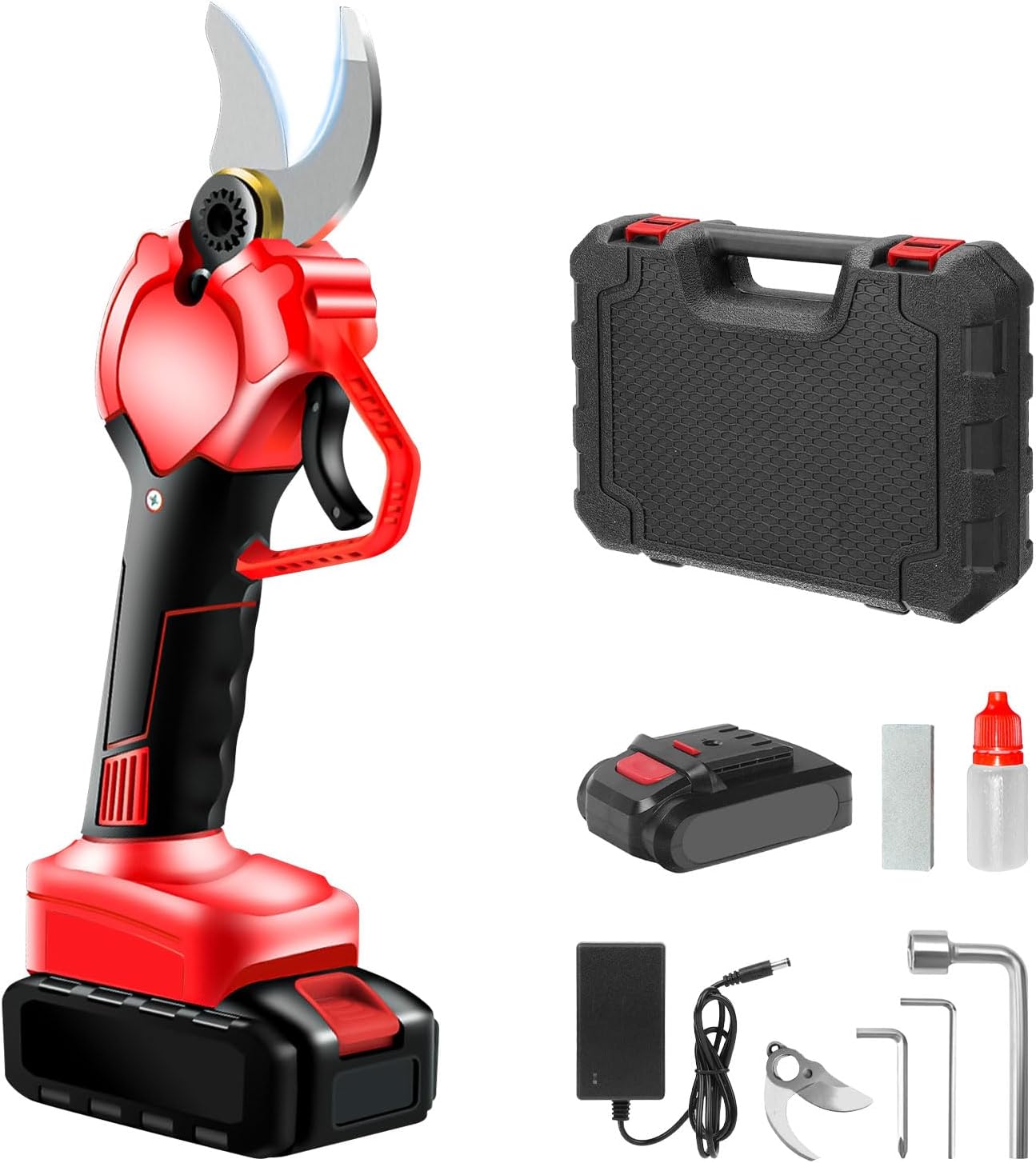 40mm Electric Pruning Shears Kit, 21V Electric Pruning Shears Cordless Tree Pruner Professional Brushless Electric Secateurs with Rechargeable 2Ah Lithi-um Battery