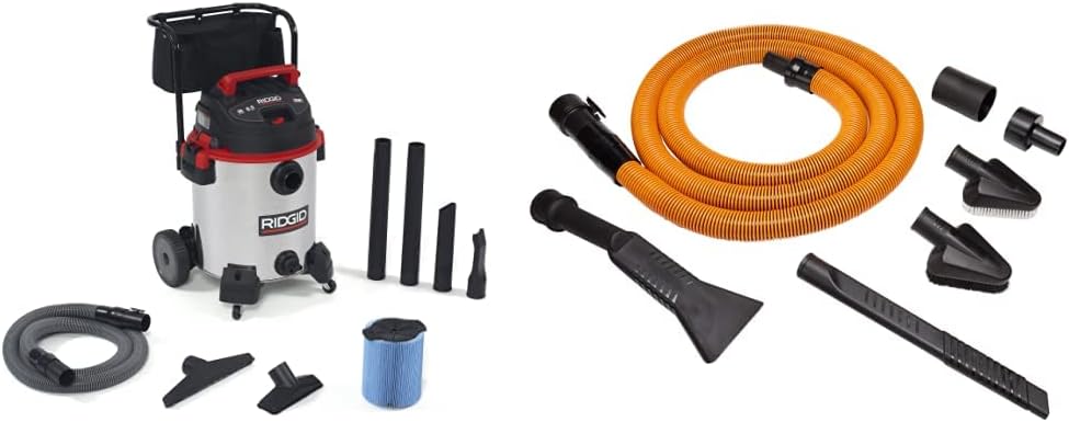 RIDGID 50353 1610RV Stainless Steel Wet Dry Vacuum, 16-Gallon Shop Vacuum, 6.5 Peak HP Motor & VT2534 7-Piece Auto Detailing Vacuum Hose Accessory Kit