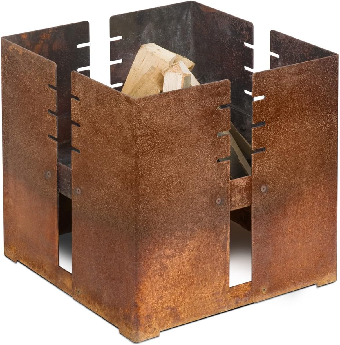 BBQ Grill Corten Steel Square Fire Pit Wood Charcoal Burning Patio Backyard Garden Picnic Outdoor Barbecue Bonfire Fireplace 17.7 inch Side Length