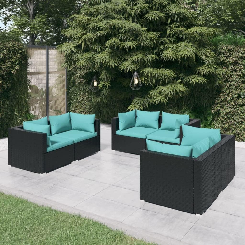 6 Piece Patio Lounge Set with Cushions Poly Rattan Black,Stylish Modular Patio Lounge Set with WeatherResistant PE Rattan and Comfortable Cushions for Outdoor Relaxation Patio Furniture, Outdoor Furni