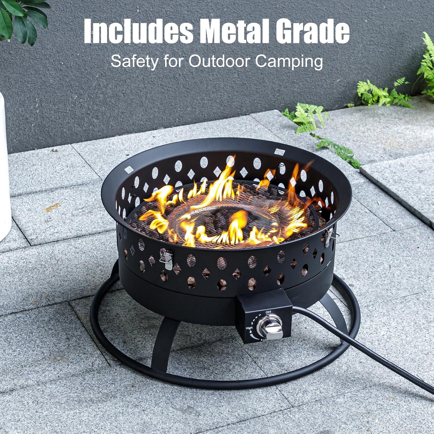 22 Inch Portable Propane Fire Pit,Gas Fire Pit for Outside with Lid & Handle, Smokeless Gas Firepit Bowl with Lava Rocks,Outdoor Propane Firepits for Camping,Patio,Yard,Bonfire.(Black)