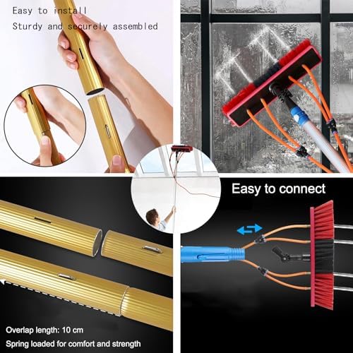 6m/20FT Window Cleaning Pole with Water/Hose Fed System Professional Cleaning Brush Equipment for Windows Photovoltaic and Solar Panels and Conservatory Roof Cleaner(Gold 35cm-15m/50FT)