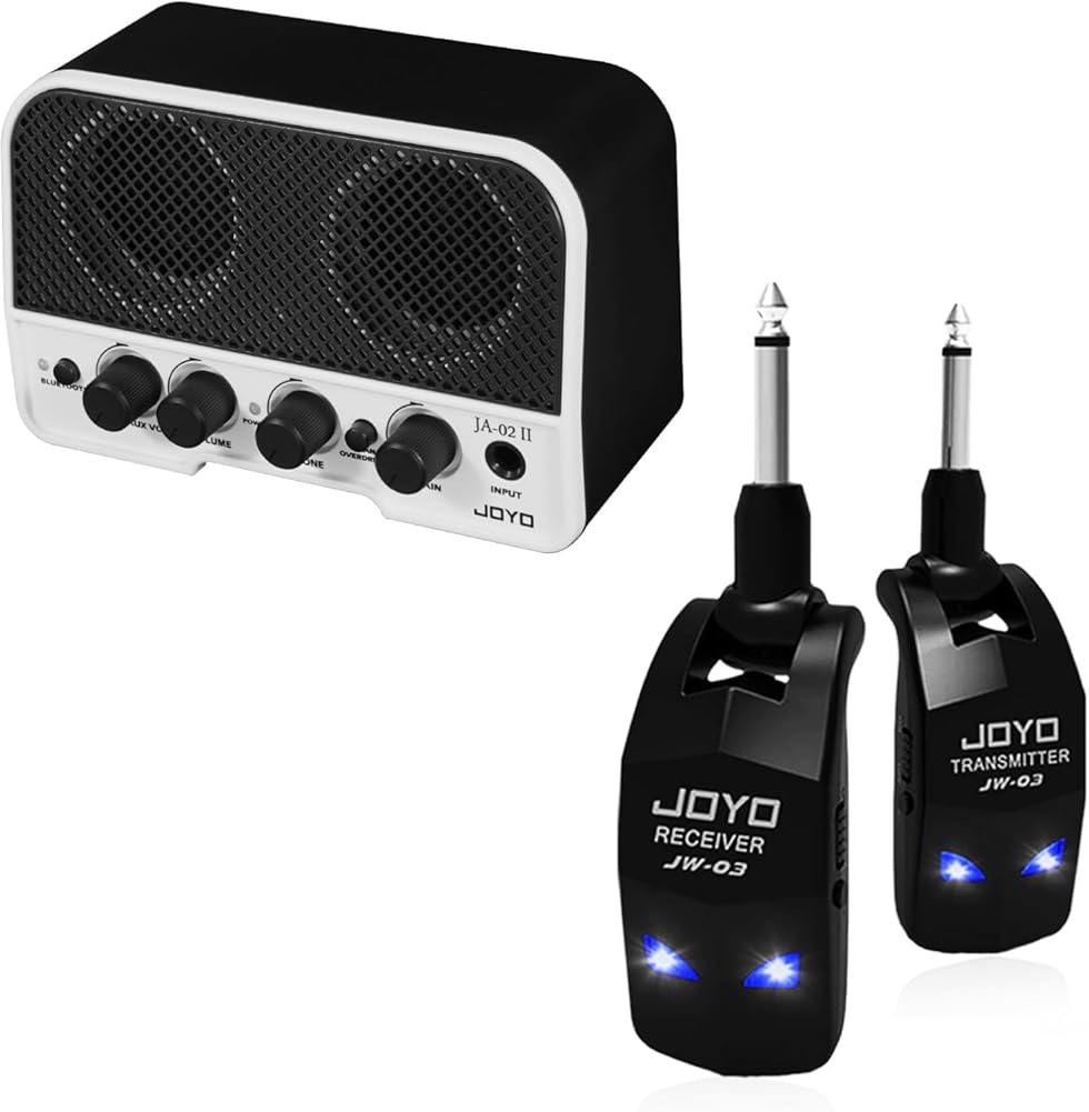 JOYO JW-03 2.4G Hz Wireless Guitar System 4 Channels and JA-02 II 5W Mini Guitar Amplifier for Electric Guitar