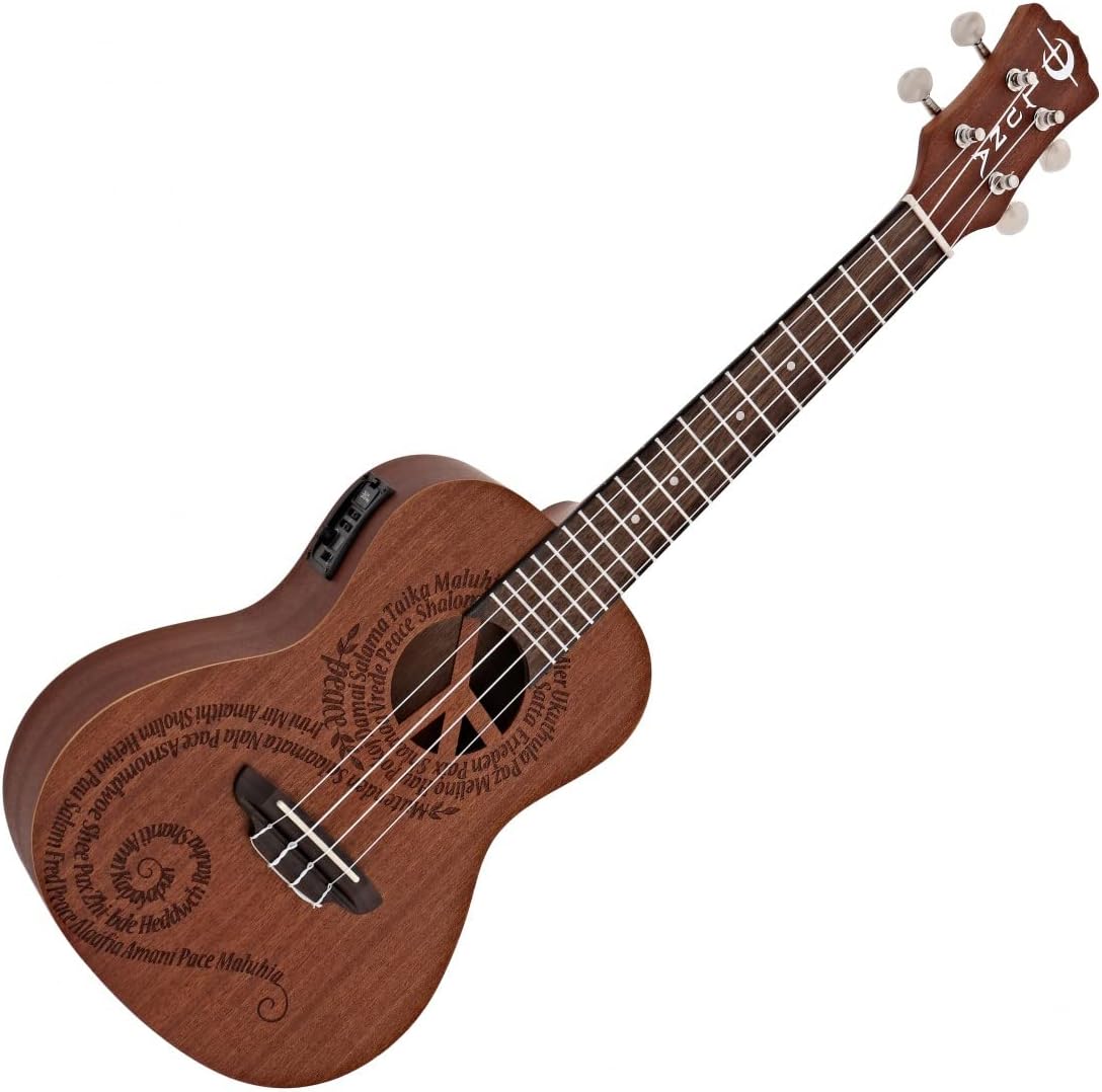 Luna Maluhia Peace Concert Ukulele with Gig Bag, Satin Natural