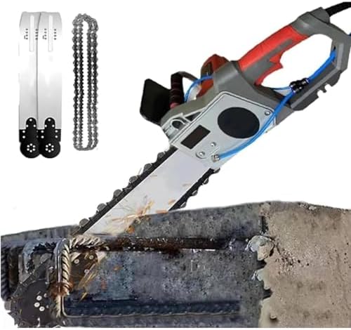 Brushless Electric Concrete Chain Saw with Water Pump, Handheld Wet Cutting Tool, 2 Chains & 2 Guide Bars for Concrete, Steel, Marble - Dust Removal, 480W Power