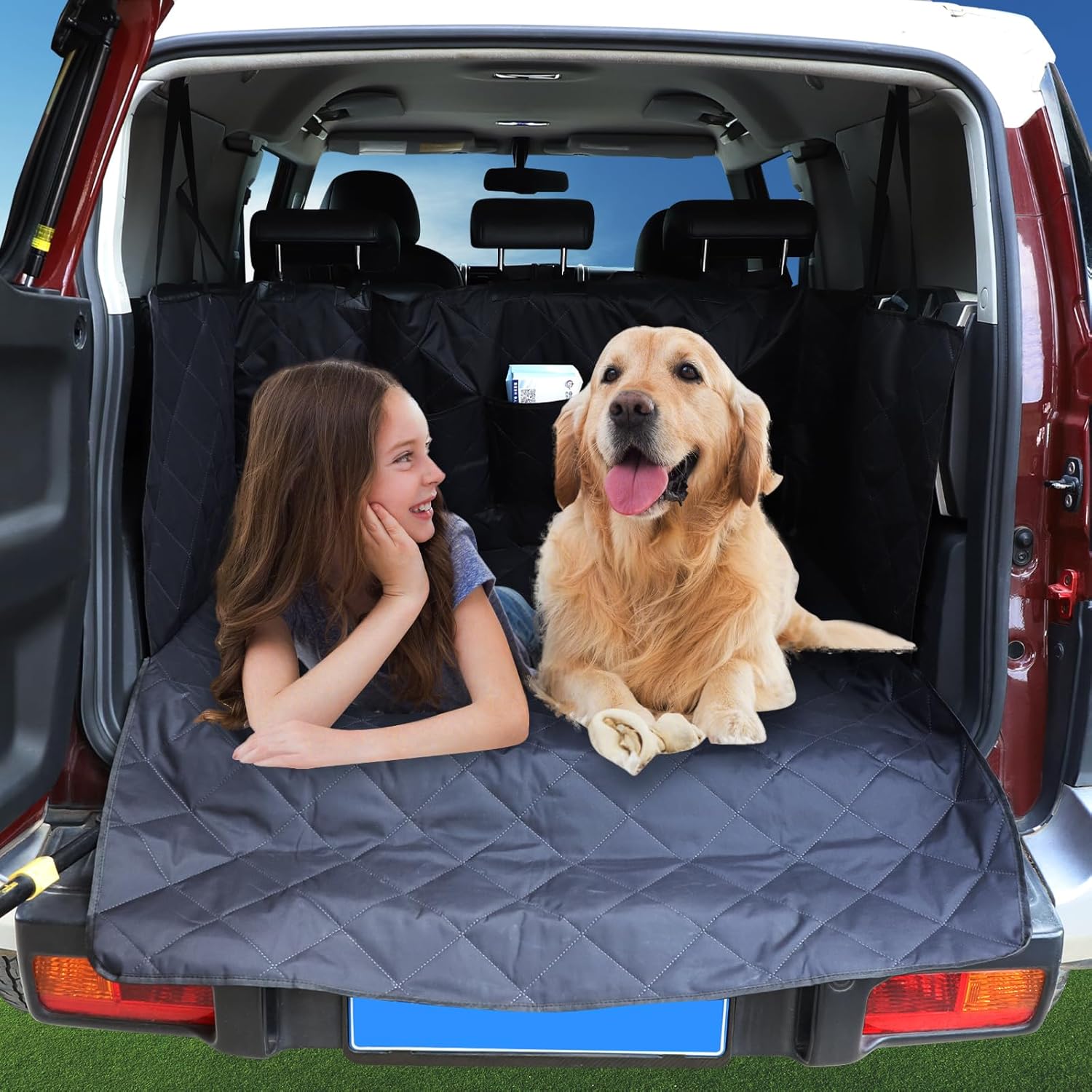 Aunginsy SUV Cargo Liner for Dogs Compatible with Toyota FJ Cruiser 2007-2021, Rear Trunk Mat Travel Nonslip Pet Cargo Boot Liner with Bumper Flap Protector Waterproof Floor Mat for Cats Accessories
