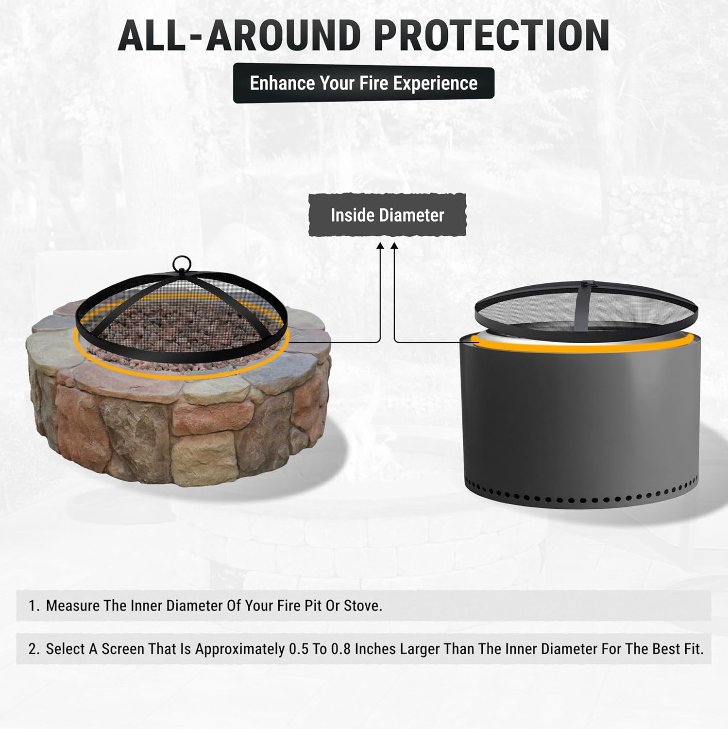 Fire Pit Spark Screen- Heavy Duty Fire Pit Screen 36 Inch Round with Hook Handle—Powder Coated Domed Outdoor Round Patio Mesh Firepit Screens Guard for Outdoor/Patio/Backyard/RV Camping/Beach