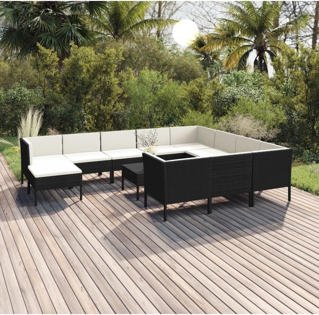 12 Piece Patio Lounge Set with Cushions Poly Rattan Black,Premium Outdoor Lounge Set: for Relaxation and Comfort Patio Furniture Sets, Outdoor Furniture Sets