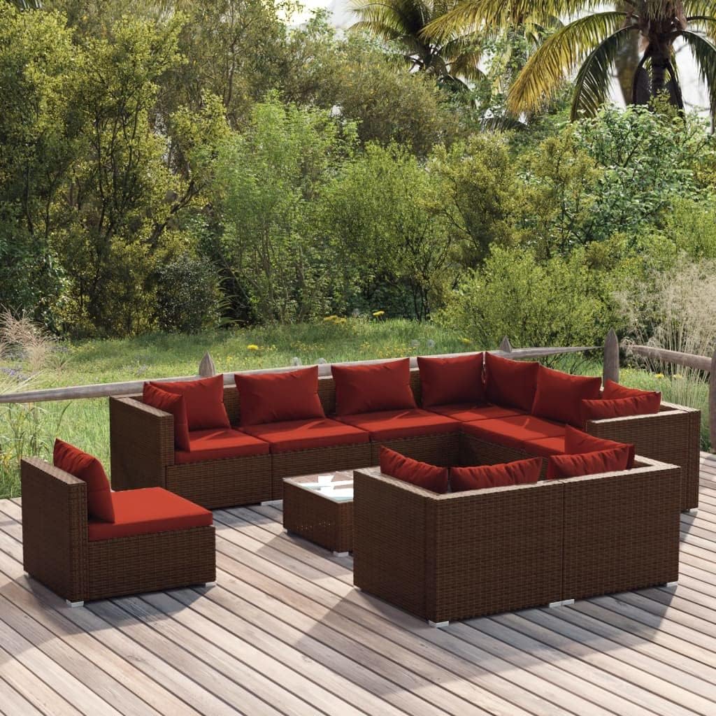 10 Piece Patio Lounge Set with Cushions Poly Rattan Brown,Versatile Modern Rattan Outdoor Patio Lounge Set with WaterResistant Material and Cozy Cushions Patio Furniture Sets, Outdoor Furniture Sets