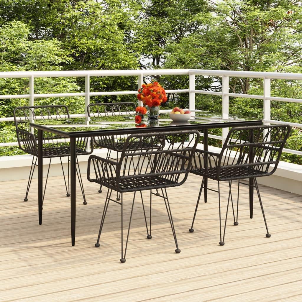 5 Piece Patio Dining Set Black Poly Rattan,Modern Patio Dining Set: for Your Outdoor Oasis Furniture Sets for Patio, Lawn & Garden