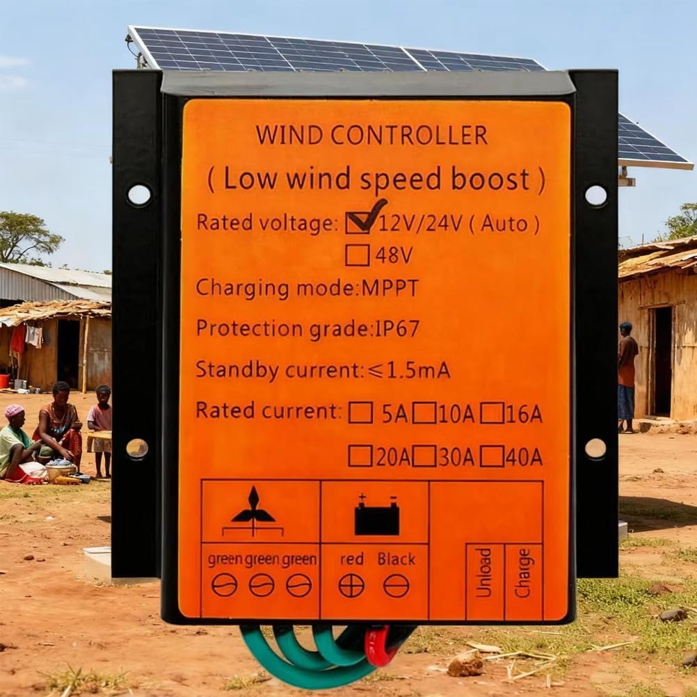 12V 24V 48V Auto Wind Charge Controller 3000W MPPT Wind Turbine Regulator with Low Wind Speed Boost Function IP67 Protection for Wind Power System Battery Charging,Yellow,24V