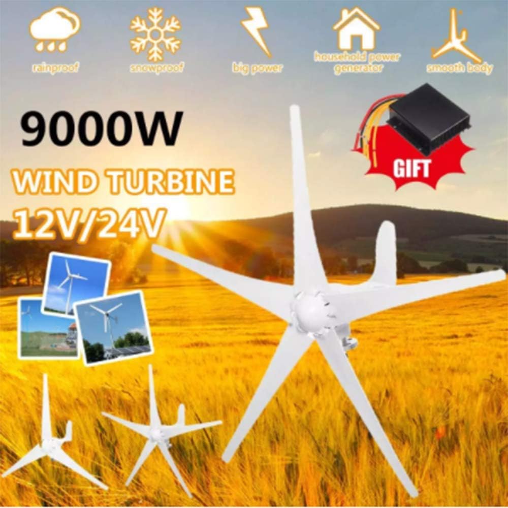 9000W Horizontal Wind Generator 12/24V 3/5Blade Wind Turbines Generator Windmill Energy Turbines Charge with Controller