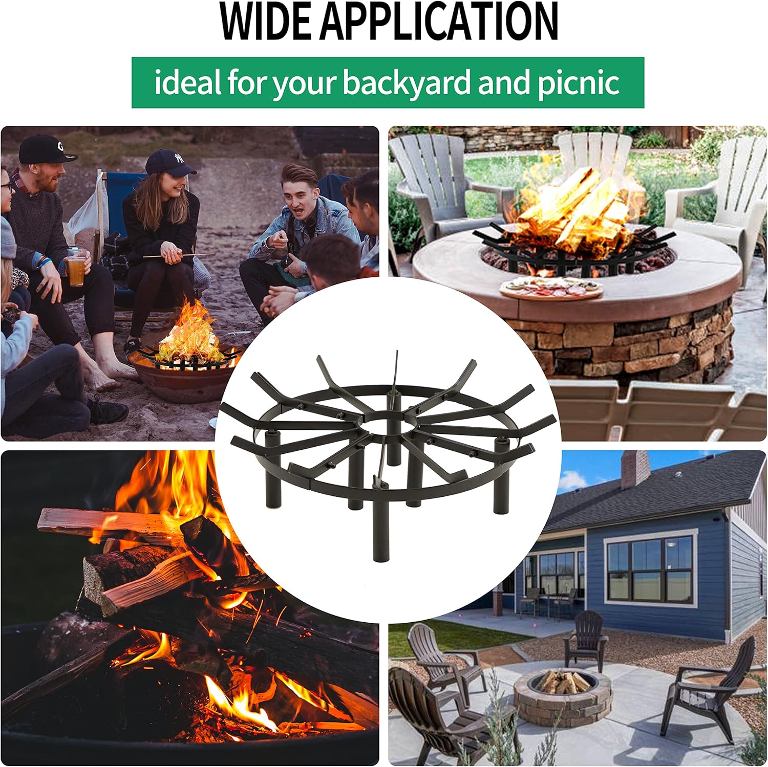 24in Fire Grate, Round Spider Wagon Wheel Fire Pit Grate - Heavy Duty for Outdoor Campfire, Hearth Wood Stove and Outdoor Camping - Black
