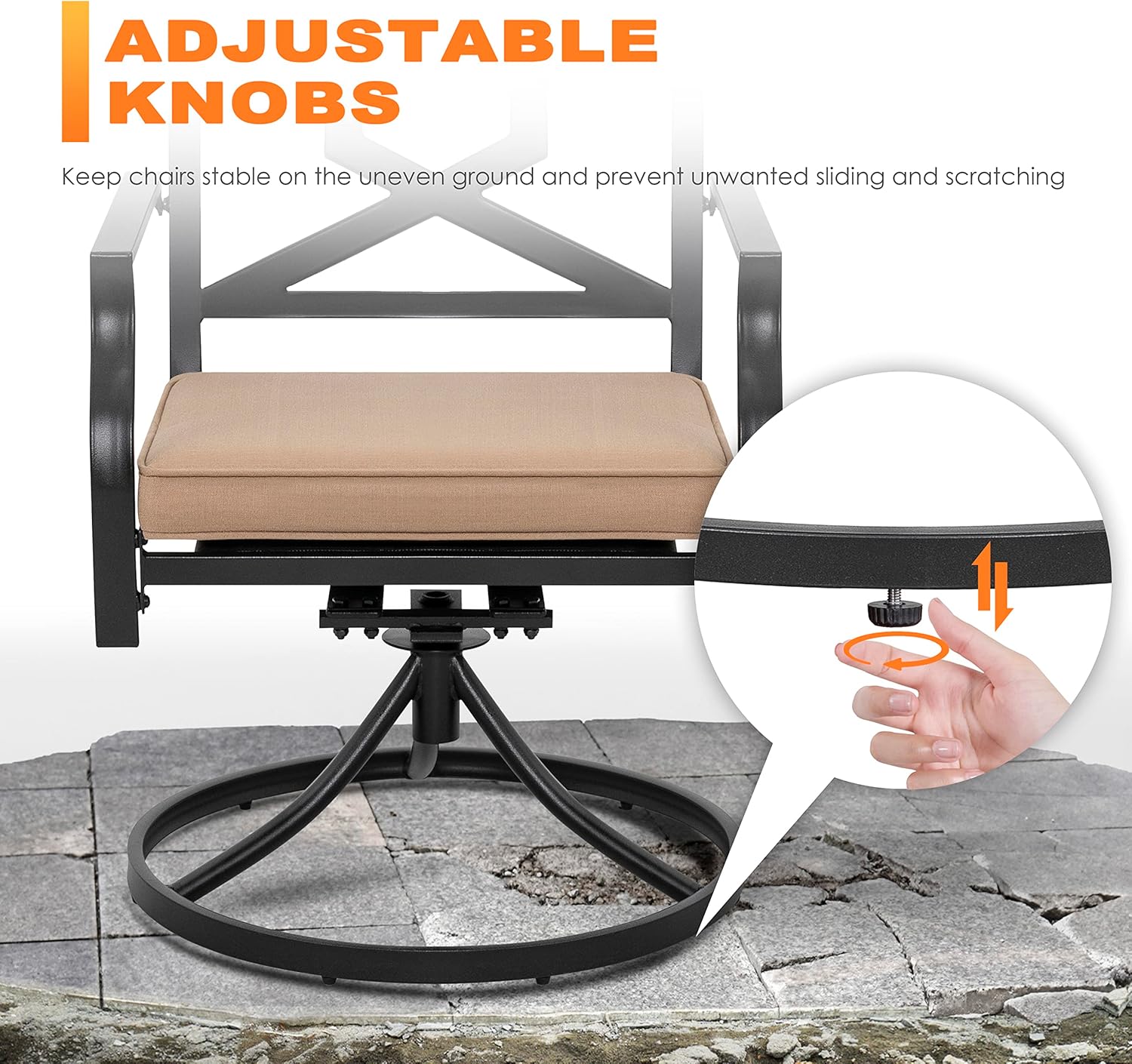 NUU GARDEN 5-Piece Patio Furniture Set with Fire Pit Table, 28'' 50,000 BTU Propane Gas Cabinet Fire Pit Table with Cover and 4 Dining Swivel Chairs with Padded Cushions, Black and Beige