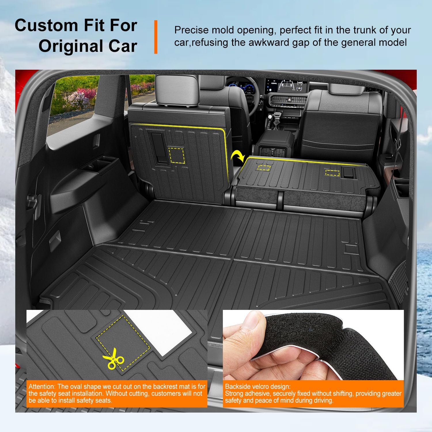 powoq Cargo Mat Compatible with 2024-2026 Toyota Land Cruiser Trunk Mat Lexus GX550 Overtrail Cargo Liner TPE Backrest Trunk Liner Replacement for 2024-2026 Toyota Land Cruiser Accessories