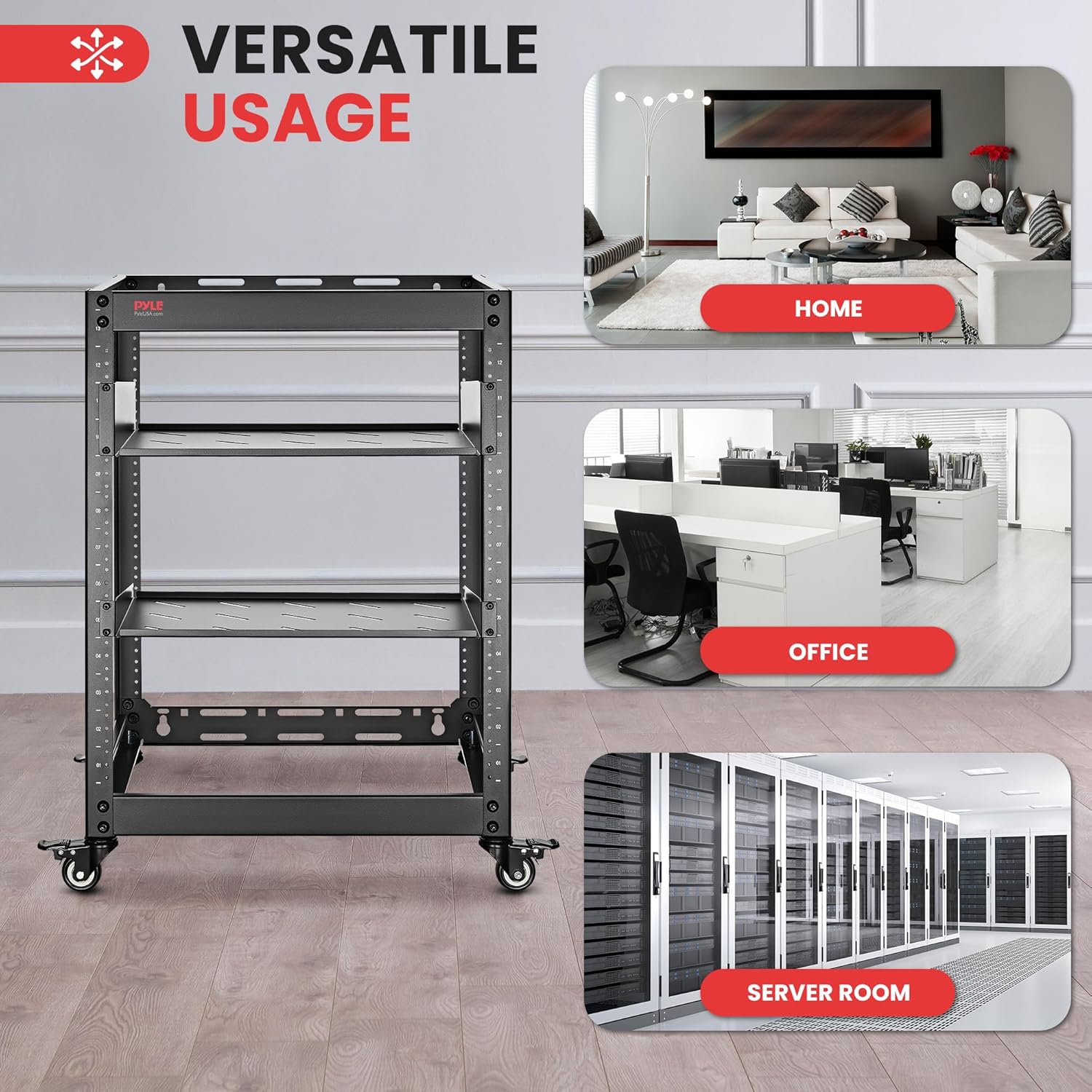 Pyle 15U Server Rack Network Cabinet - Open Frame Rack, Wall Mountable Heavy Duty Designs for Servers & AV Gear | Compatible with 19