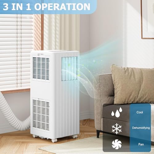 8000 BTU Portable Air Conditioner for Room up to 350 Sq.Ft 3-in-1 AC Unit with Cooling Fan & Dehumidifier Ultra-Quiet 24H Timer Remote Control Easy Install for Bedroom Office Living Room
