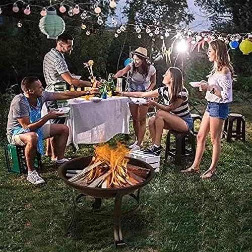 22Inch Outdoor Fire Pits, Patio Stove Wood Burning BBQ Grill Fire Pit Bowl Iron Round Shape Fire Pit for Outside Wood Burning for Backyard Garden Patio Heating