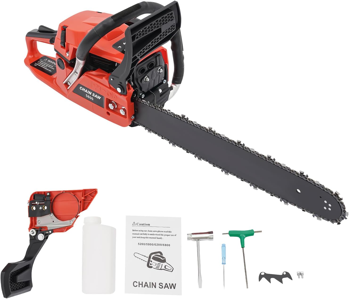 2-Stroke 20 Inch Chainsaw, 58CC Gasoline Powered Chainsaw, 10500 RPM Manganese Steel Chainsaw, Durable Guide Rod, Diaphragm Carburetor and Low Vibration