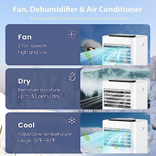 SIMOE 3-IN-1 Portable AC, 10000BTU Portable Air Conditioner Unit for room Cooling up to 350 sq.ft, with Remote Control, Window Kit & 0-24H Timer, Built-in Fan, Cooling, Dehumidifier & Sleep Modes